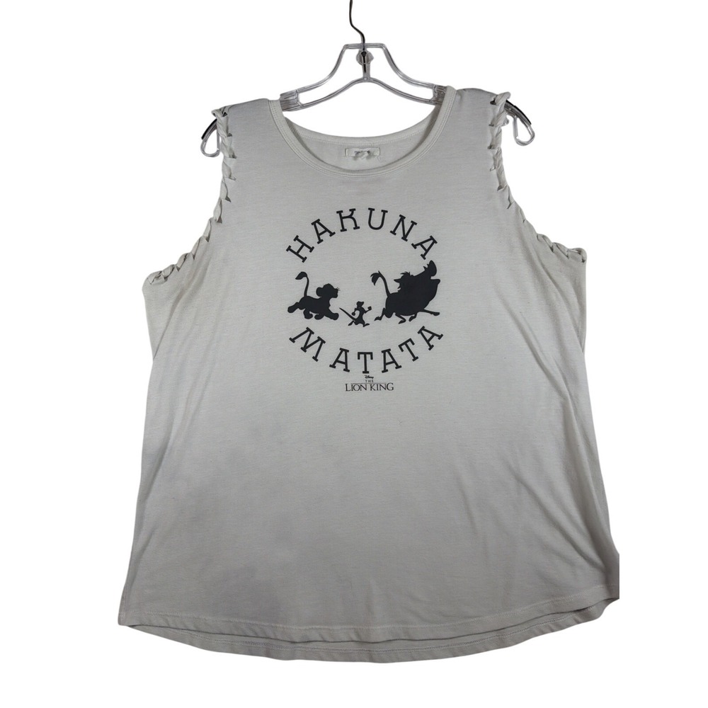 The Lion King Hakuna Matata XL Graphic Tank Top Braided Shoulder Cream Disney